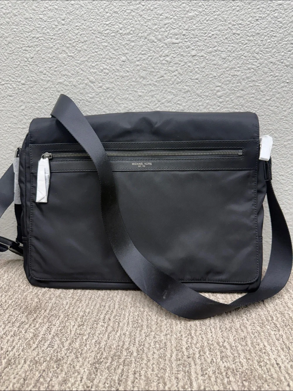 Michael Kors Black Nylon Men's Messenger Bag with Front Zip